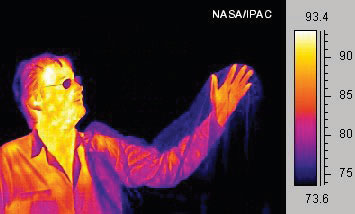 infrared image of man arm in garbage bag - arm is visible